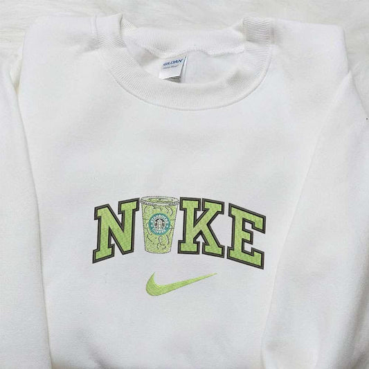 Starbucks Matcha x Nike Embroidered Shirt Favorite Food And Drink Embroidered Hoodie Nike Inspired Embroidered Sweatshirt
