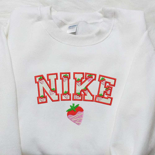 Strawberry Cream x Nike Embroidered Sweatshirt Favorite Food Embroidered Shirt Nike Inspired Embroidered Shirt