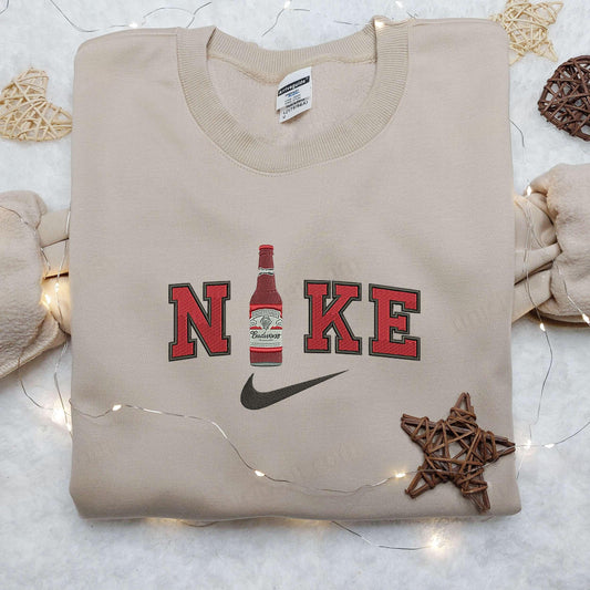 Budweiser Beer x Nike Embroidered Shirt Custom Nike Embroidered Shirt Drink Alcohol Embroidered Shirt