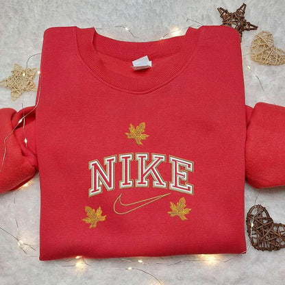 Autumn Leaf x Nike Embroidered Shirt Nature Embroidered Hoodie Nike Inspired Embroidered Sweatshirt