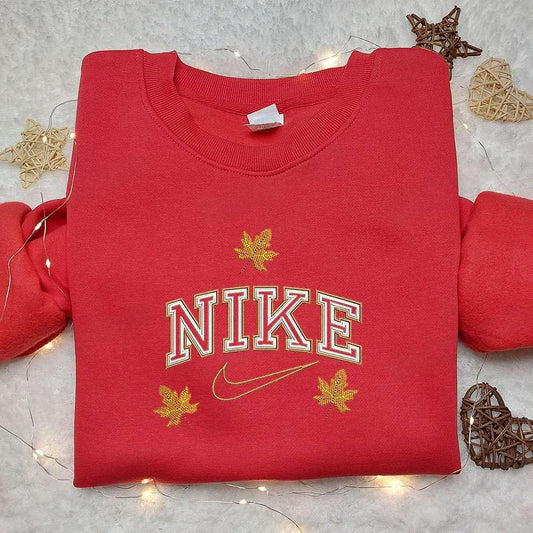 Autumn Leaf x Nike Embroidered Shirt Nature Embroidered Hoodie Nike Inspired Embroidered Sweatshirt