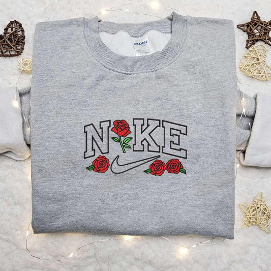Rose Flower x Nike Embroidered Sweatshirt Nike Inspired Embroidered Shirt Best Gift Ideas for Family
