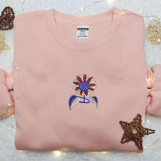 American Sunflower Embroidered Shirt National Day Gifts Best Patriotic Shirts