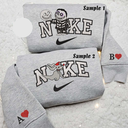 Barrel And Zero Nightmare Before Christmas Halloween Embroidered Couples Shirts
