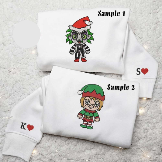 Chibi Beetlejuice And Chucky Horror Christmas Halloween Embroidered Couples Shirts