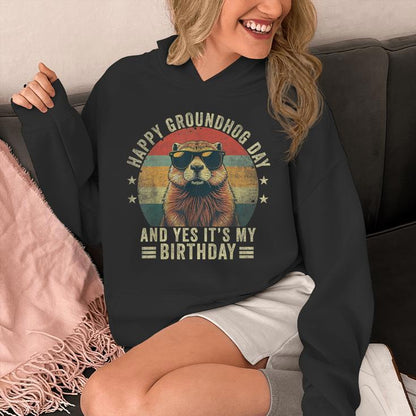 Happy Groundhog Day Birthday Cool Groundhog With Sunglasses Unisex Hoodie