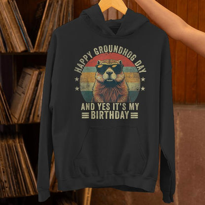 Happy Groundhog Day Birthday Cool Groundhog With Sunglasses Unisex Hoodie