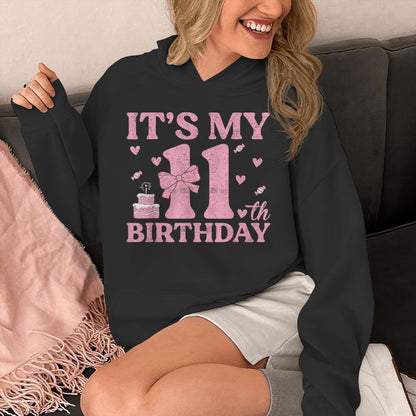 It's My 11Th Birthday Aesthetic Pink Bow Coquette Birthday Unisex Hoodie