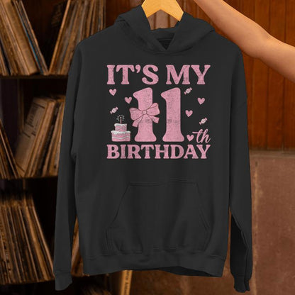 It's My 11Th Birthday Aesthetic Pink Bow Coquette Birthday Unisex Hoodie