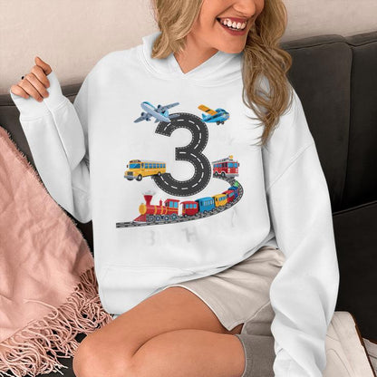 Its My 3Rd Birthday Boy 3 Bday Train Car Fire Truck Airplane Unisex Hoodie
