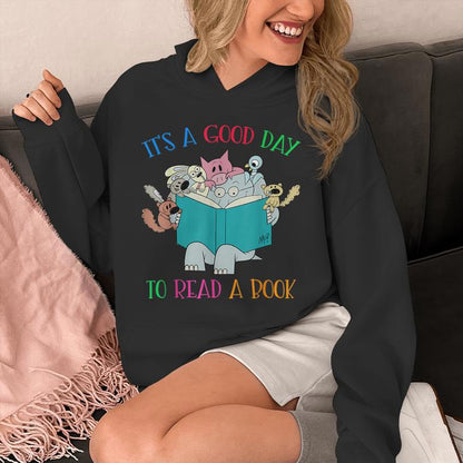 Its A Good Day To Read Book Lover Cute Pig And Elephant Unisex Hoodie