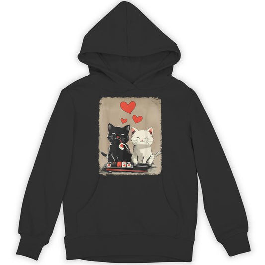 Kawaii Cat Couple Valentines Day Anime Cat Couple Heart Cat Unisex Hoodie