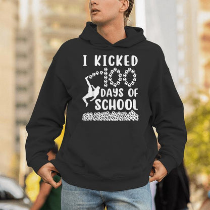 I Kicked 100 Days Of School Soccer 100Th Day Balls For Boys Unisex Hoodie