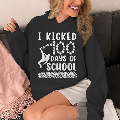 I Kicked 100 Days Of School Soccer 100Th Day Balls For Boys Unisex Hoodie