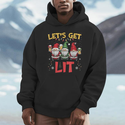 Let's Get Lits Christmas Gnome Drinking Beer Lights Unisex Hoodie