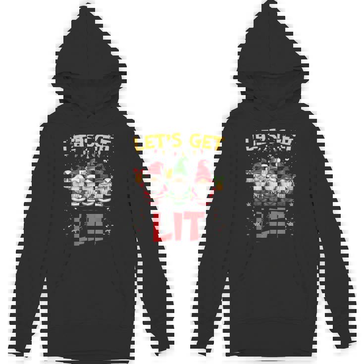 Let's Get Lits Christmas Gnome Drinking Beer Lights Unisex Hoodie