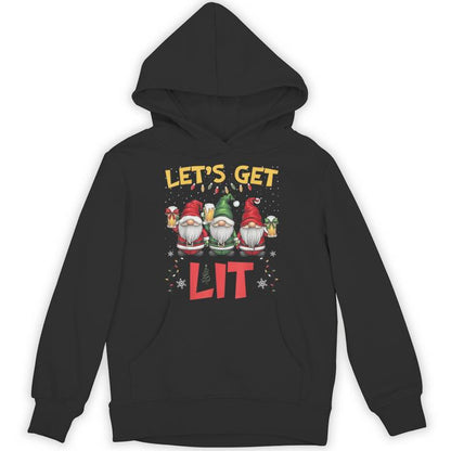 Let's Get Lits Christmas Gnome Drinking Beer Lights Unisex Hoodie