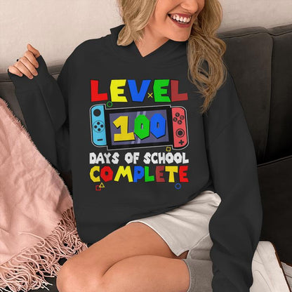 Level 100 Days Of School Complete Video Game Lover Gamer Boy Unisex Hoodie