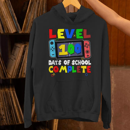 Level 100 Days Of School Complete Video Game Lover Gamer Boy Unisex Hoodie