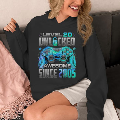 Level 20 Unlocked Awesome Since 2005 20Th Birthday Gaming Unisex Hoodie