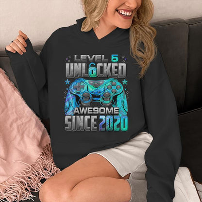 Level 5 Unlocked Awesome Since 2020 5Th Birthday Gaming Unisex Hoodie
