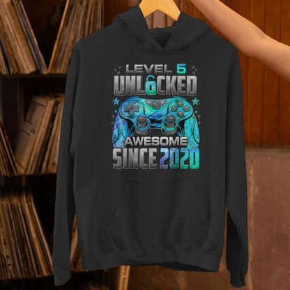 Level 5 Unlocked Awesome Since 2020 5Th Birthday Gaming Unisex Hoodie