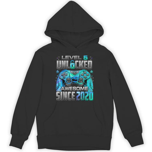 Level 5 Unlocked Awesome Since 2020 5Th Birthday Gaming Unisex Hoodie