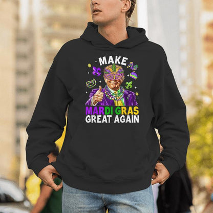 Make Mardi Gras Great Again Trump Beads Mask Feather Unisex Hoodie