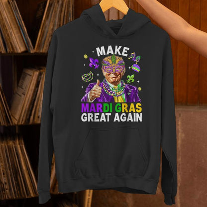 Make Mardi Gras Great Again Trump Beads Mask Feather Unisex Hoodie