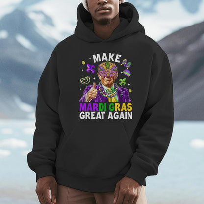 Make Mardi Gras Great Again Trump Beads Mask Feather Unisex Hoodie