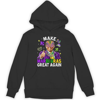 Make Mardi Gras Great Again Trump Beads Mask Feather Unisex Hoodie
