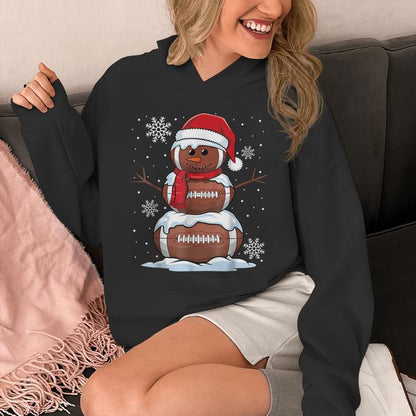 Merry Christmas Football Snowman Holiday Sports Xmas Pajamas Unisex Hoodie