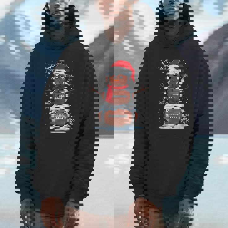 Merry Christmas Football Snowman Holiday Sports Xmas Pajamas Unisex Hoodie
