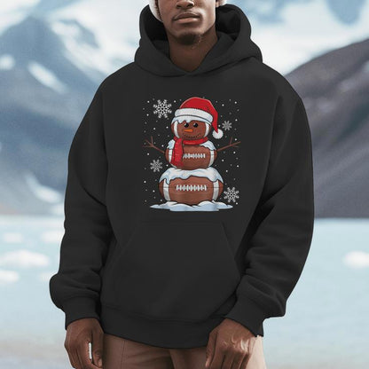 Merry Christmas Football Snowman Holiday Sports Xmas Pajamas Unisex Hoodie