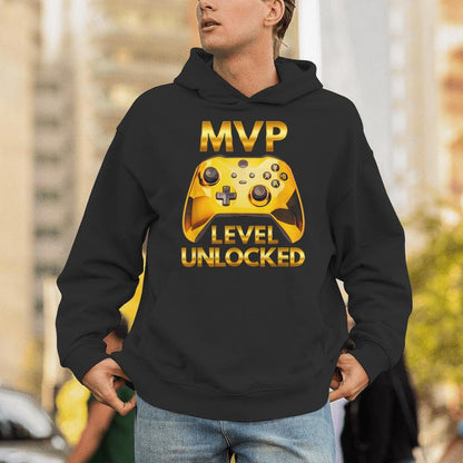 Mvp Level Unlocked Video Game Player Gold Gaming Controller Unisex Hoodie