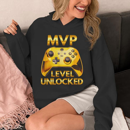Mvp Level Unlocked Video Game Player Gold Gaming Controller Unisex Hoodie