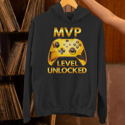 Mvp Level Unlocked Video Game Player Gold Gaming Controller Unisex Hoodie