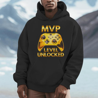 Mvp Level Unlocked Video Game Player Gold Gaming Controller Unisex Hoodie