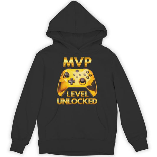 Mvp Level Unlocked Video Game Player Gold Gaming Controller Unisex Hoodie
