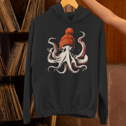 Octopus Wearing Beanie Retro Graphic Marine Biology Ocean Unisex Hoodie