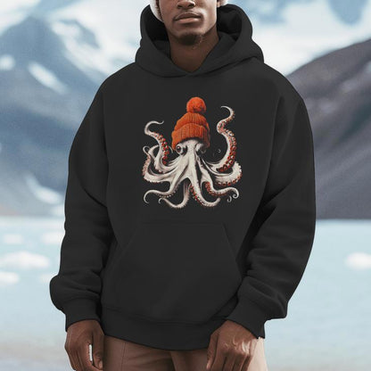 Octopus Wearing Beanie Retro Graphic Marine Biology Ocean Unisex Hoodie