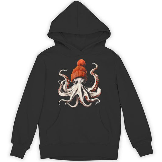 Octopus Wearing Beanie Retro Graphic Marine Biology Ocean Unisex Hoodie