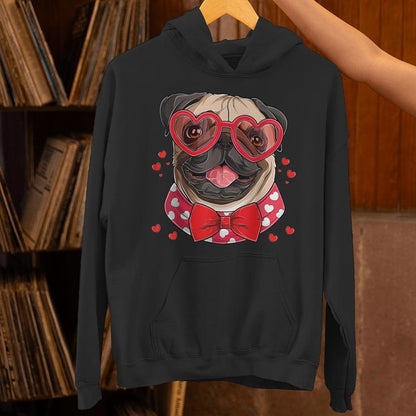 Pug Face Heart Glasses Valentines Day Dog Lover Owner Unisex Hoodie