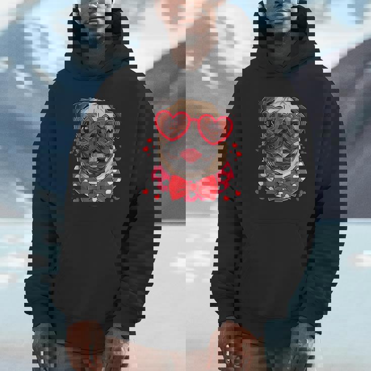 Pug Face Heart Glasses Valentines Day Dog Lover Owner Unisex Hoodie