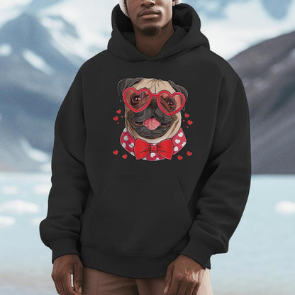 Pug Face Heart Glasses Valentines Day Dog Lover Owner Unisex Hoodie