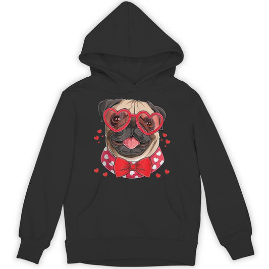 Pug Face Heart Glasses Valentines Day Dog Lover Owner Unisex Hoodie