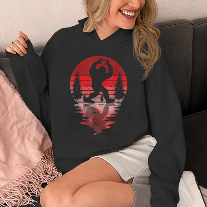 Retro Valentines Day Bigfoot Sasquatch Love Heart Hand Unisex Hoodie