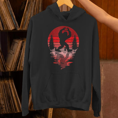 Retro Valentines Day Bigfoot Sasquatch Love Heart Hand Unisex Hoodie