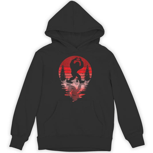 Retro Valentines Day Bigfoot Sasquatch Love Heart Hand Unisex Hoodie