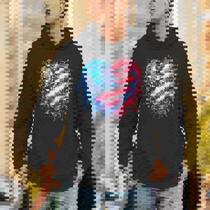 Tie Dye Heart Usa Flag Colors Blue Red &amp; White 4Th Of July Unisex Hoodie